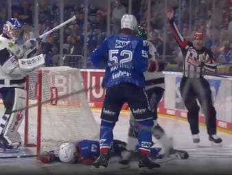 Nach nicht einmal 20 Sekunden kommt es in Spiel 3 des DEL-Finales zu einem brutalen Check von Kai Wissmann gegen Adler-Kapitän Maximilian Heim. Heim muss danach vom Eis getragen werden, Wissmann dagegen wird für das restliche Spiel gesperrt.