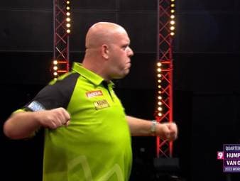 Michael van Gerwen gelang bei den World Series of Darts Finals ein Neundarter. Doch eine falsche Grafik sorgte bei den SPORT1-Kommentatoren für Verwirrung.