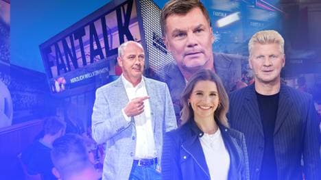 Mario Basler (l.) und Stefan Effenberg (r.) sind zu Gast im Fantalk bei Thomas Helmer und Jana Wosnitza