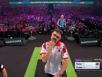 Rob Cross setzt sich gegen Damon Heta durch und steht im Achtelfinale der Darts-WM - dort geht es nun gegen Luke Littler.