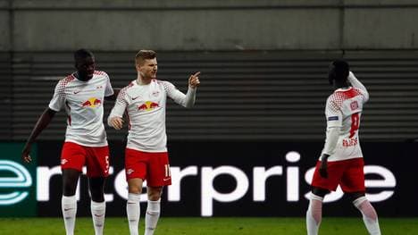 Timo Werner (M.) erzielte seinen siebten Europapokaltreffer