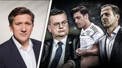 Matthias Becker  (l.), Leiter der Digitalen Redaktion von SPORT1,  hält das Vorgehen von DFB-Präsident Reinhard Grindel und Nationalmannschaftsmanager Oliver Bierhoff in der Causa Özil für verfehlt