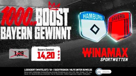 1000er Quotenboost bei Winamax für das HSV - Bayern-Spiel