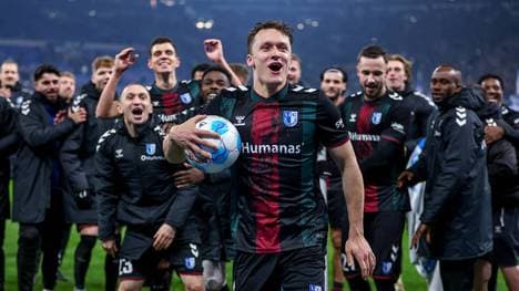 Magdeburgs Martijn Kaars hatte am Samstag auf Schalke allen Grund zum Jubeln