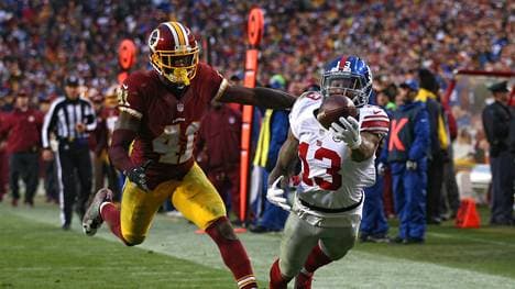 Odell Beckham (r.) gelang ein Touchdown per Hechtsprung