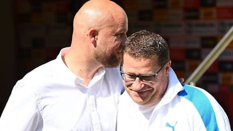 Max Eberl (r.) und Rouven Schröder werden künftig bei RB Leipzig zusammenarbeiten