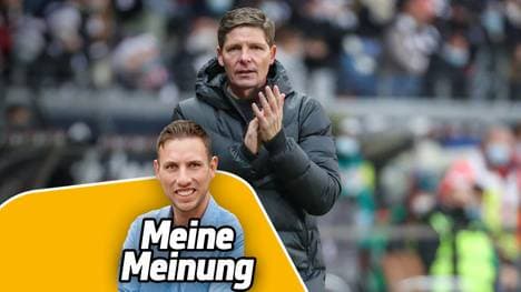 SPORT1-Reporter Christopher Michel (v.) leistet Abbitte bei Oliver Glasner