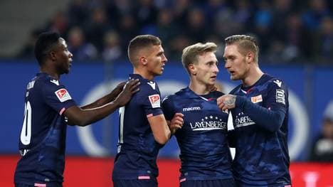 Joshua Mees (2.v.r.) brachte Union Berlin in Fürth in Führung