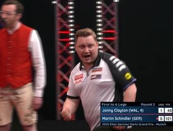 Martin Schindler ist am Finaltag des German Darts Grand Prix dabei, nachdem er Jonny Clayton in der zweiten Runde mit einem starken Auftritt deutlich besiegt.