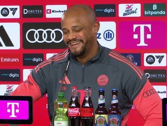 FCB-Trainer Vincent Kompany reagiert auf eine Frage zu den wenigen Einsatzminuten von Serge Gnabry und sorgt für einen Lacher. 