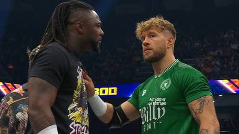 Swerve Strickland (l.) und Will Ospreay fordern bei AEW All In die Young Bucks