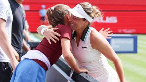 Tatjana Maria feiert ihren Sieg mit ihrer Tochter