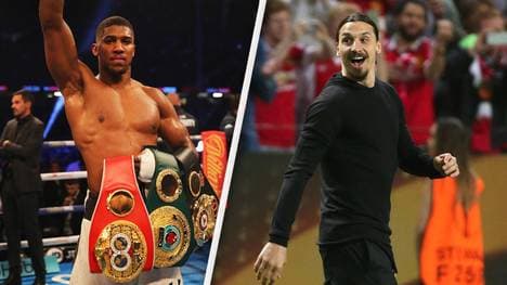 Anthony Joshua (l.) bekam in seiner Umkleide Besuch von Zlatan Ibrahimovic