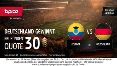 Quote 30.0 für Deutschland-Sieg gegen Ecuador! Tipico WM 2026 Boost für Neukunden