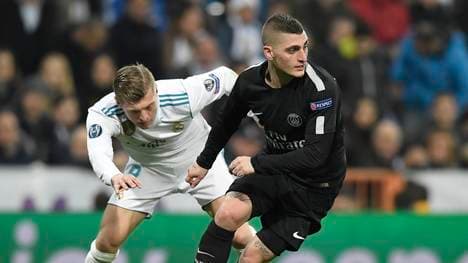 Toni Kroos (l.) im Zweikampf mit Marco Verratti von PSG