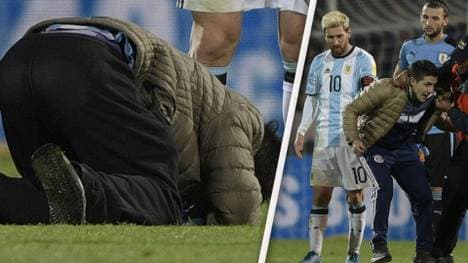 Ein Flitzer in FC-Bayern-Hose warf sich ehrfurchtsvoll vor Lionel Messi zu Boden