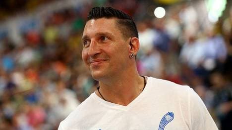 LUEBBECKE, GERMANY - JUNE 05: Stefan Kretzschmar smiles prior to the DKB Handball Bundesliga match between TuS N-Luebbecke and RN Loewen at Kreissporthalle on June 5, 2016 in Luebbecke, Germany.  (Photo by Christof Koepsel/Bongarts/Getty Images)