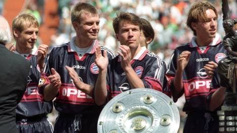 Jürgen Klinsmann, Thomas Helmer, Lothar Matthäus und Frank Gerster beim FC Bayern