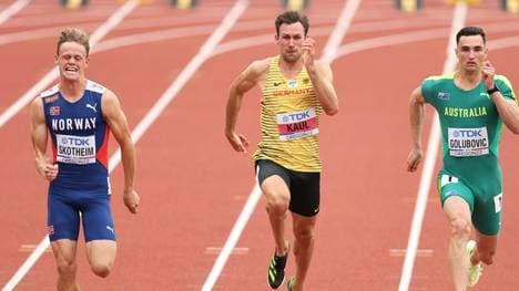 Niklas Kaul (Mitte) absolvierte die 100 m in 11,22 Sekunden