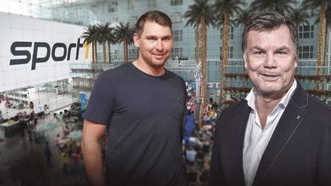 Moderator Thomas Helmer empfängt Patrick Helmes im CHECK24 Doppelpass
