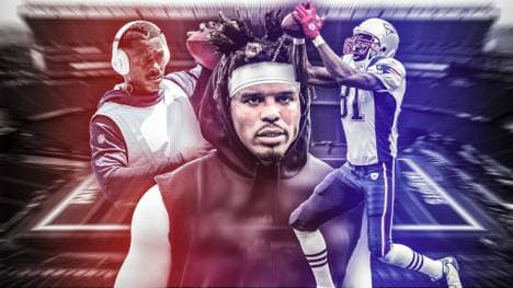 Cam Newton (M.) wechselt zu den Patriots. Manchmal lief es mit beschädigten Stars wie bei Randy Moss (r.) gut, manchmal nicht