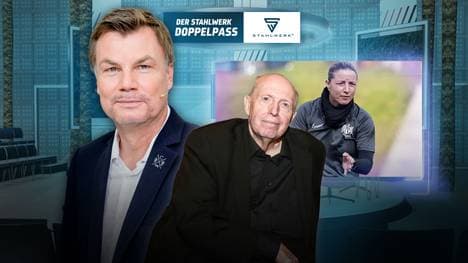 Thomas Helmer begrüßt Reiner Calmund und Inka Grings im STAHLWERK Doppelpass