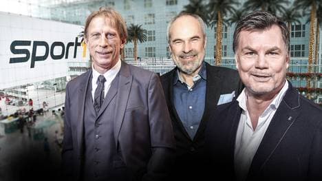 Am Sonntag im Doppelpass bei Moderator Thomas Helmer zu Gast: Christoph Daum (l.) und Wolfgang Holzhäuser (M.)