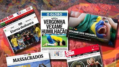 Internationale Medien schießen sich nach der 1:7-Pleite im WM-Halbfinale gegen Deutschland auf Brasilien ein. ZUM DURCHKLICKEN: Die Bilder des Halbfinal-Spiels