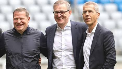 Nach SPORT1-Informationen soll beim FC Bayern auch Finanzvorstand Michael Diederich (rechts, hier neben Sport-Vorstand Max Eberl (l.) und Vorstandsboss Jan-Christian Dreesen) einen neuen Vertrag bekommen