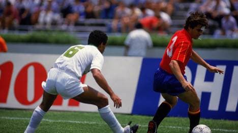 Jose Antonio Camacho of Spain and Said Kaci of Algeria