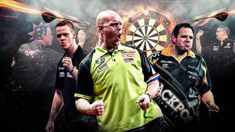 Michael van Gerwen (M.) ist Titelverteidiger bei der Darts-WM 2020