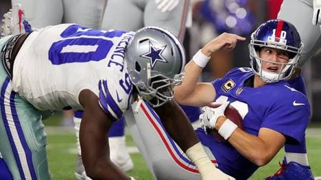 Quarterback Eli Manning von den New York Giants wurde dreimal gesackt