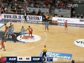 Die BBL-Highlights der Basketball-Partie BMA365 Bamberg Baskets - Veolia Towers Hamburg im Video.