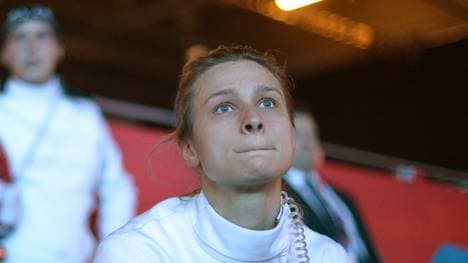 Germany's Britta Heidemann reacts during