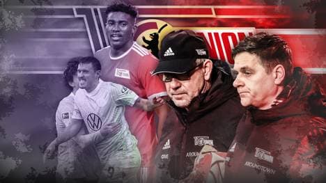 Urs Fischer (2.v.r.) und Oliver Ruhnert (r.) müssen Union Berlin ein weiteres Mal neu gestalten