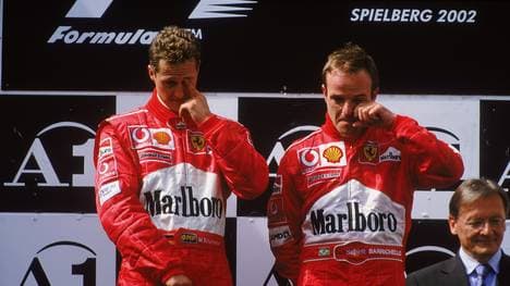 Race winner Ferrari driver Michael Schumacher of Germany and runner-up Ferrari driver Rubens Barrichello of Brazil