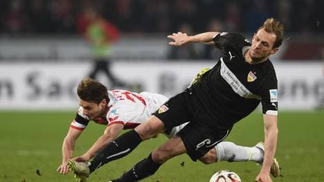 Daniel Halfar vom 1. FC Köln und Georg Niedermeier vom VfB Stuttgart