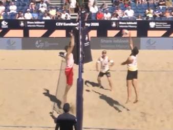 Das deutsche Duo Jonas Sagstetter und Sven Winter liefern eine starke Leistung gegen das polnische Doppel ab und ziehen in die nächste Runde ein.