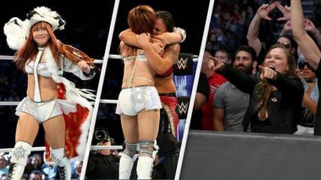 Kairi Sane (l.) und Shayna Baszler überzeugten WWE-Edelfan Ronda Rousey (r.)