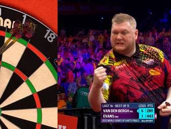 Ricky Evans ist bei den World Series of Darts Finals im Achtelfinale chancenlos ausgeschieden. Immerhin bewies der Engländer Galgenhumor. 