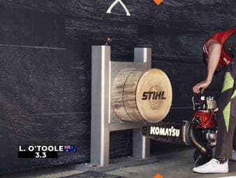 Der aktuelle STIHL TIMBERSPORTS Weltmeister Brayden Meyer sichert sich erst bei der letzten Disziplin durch einen Fehler von O’Toole den Sieg bei der Australian Virtual Championship.