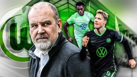 Jörg Schmadtke (l.) lotste unter anderen die Volltreffer Ridle Baku (M.) und Wout Weghorst nach Wolfsburg