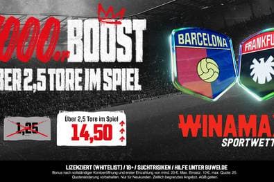 Champions-League-Knaller: Winamax bietet Dir einen spektakulären 1000%-Quoten-Boost auf FC Barcelona vs Eintracht Frankfurt