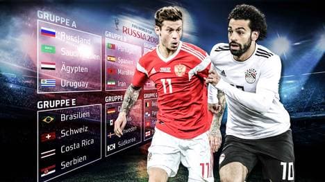 Wird Ägyptens Mo Salah (r.) rechtzeitig fit, um Gastgeber Russland das Weiterkommen streitig zu machen?