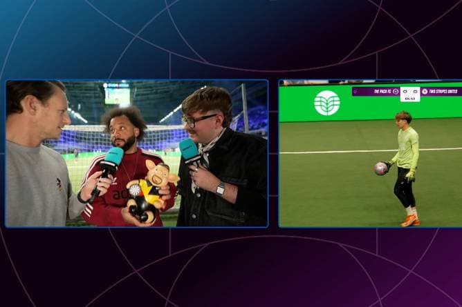 Hier bekommt Real-Legende SPORT1 Phrasenschwein überreicht