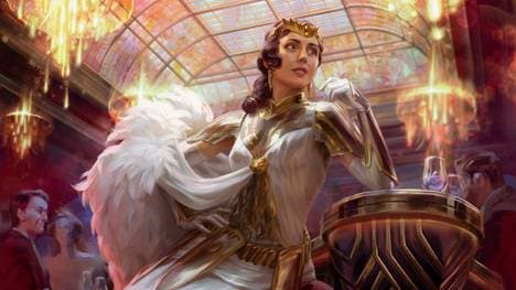 Elspeth kehrt in einem schicken Abendkleid zurück