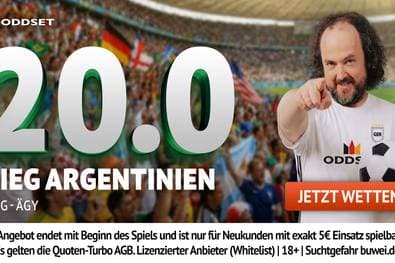 WM-HAMMER BEI ODDSET: Quote 20,00 auf Sieg Argentinien gegen Ägypten!