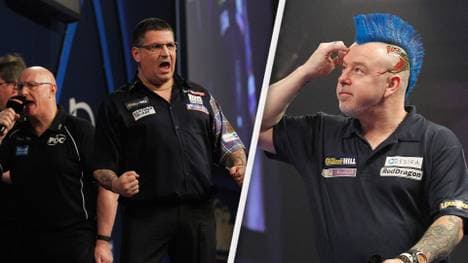 Gary Anderson (l.) gewann das WM-Halbfinale gegen "Snakebite" Peter Wright