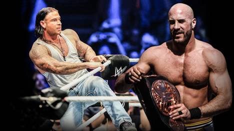 Cesaro (r.) verspricht Tim Wiese im Falle eines Wrestling-Duell eine Tracht Prügel