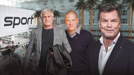 Thomas Helmer (r.) begrüßt unter anderem Armin Veh (l.) und Christian Ziege